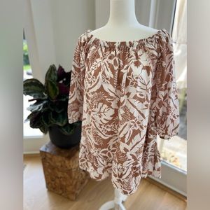 SEED Heritage Linen abstract mini dress - 3/4 puffy sleeves. SEED Austra…